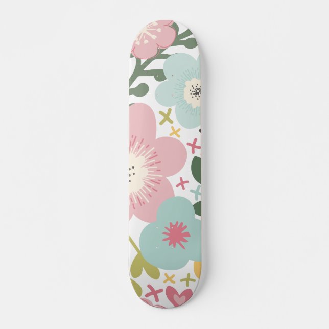 Rosa Blue Gula blommor Modern Blommigt Mini Skateboard Bräda 18,5 Cm (Framsida)