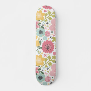 Rosa Blue Gula blommor Modern Blommigt Skateboard