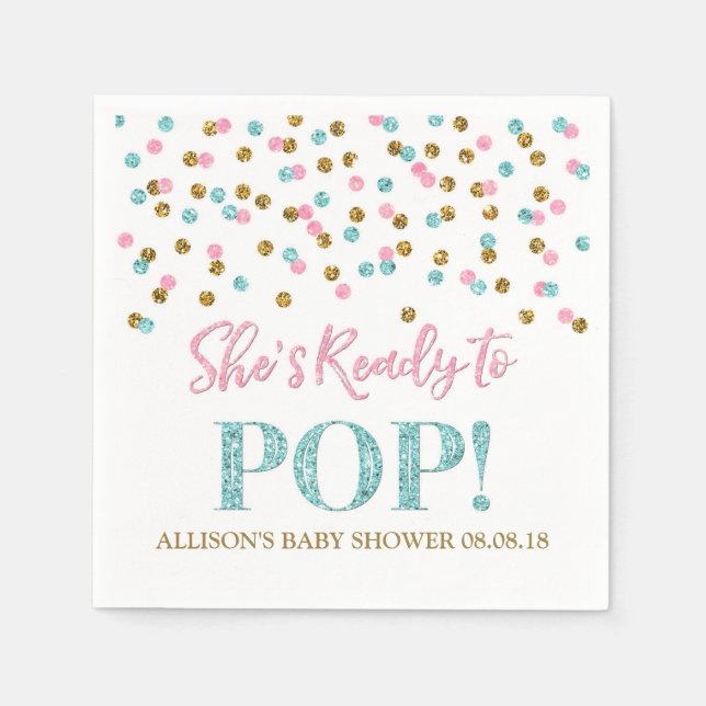 Rosa Blue Guld Dots Hon är Redo till Pop Pappersservett (Framsidan)