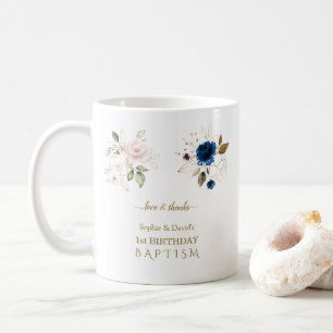 Rosa Blue Guld Flowers Twillingar 1:a födelsedagsk Kaffemugg