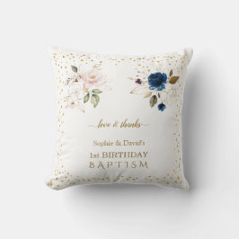 Rosa Blue Guld Flowers Twillingar 1:a födelsedagsk Kudde