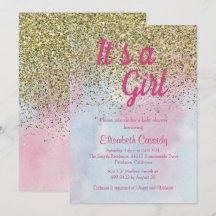 Rosa Blue Guld Glitter Sprinkle Baby Shower Inbjud