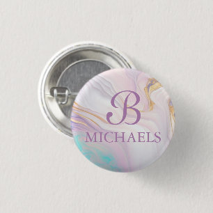 Rosa Blue Guld Marble Monogram Personlig Namn Knapp
