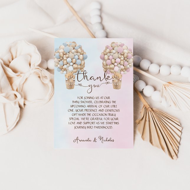 Rosa Blue Guld Nalle Gender Reveal Tack Kort (Skapare uppladdad)