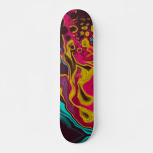 Rosa Blue Gult Abstrakt Akryl Pour Fluid Art Mini Skateboard Bräda 18,5 Cm