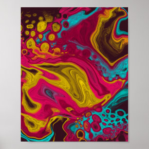 Rosa Blue Gult Abstrakt Akryl Pour Fluid Art Poster
