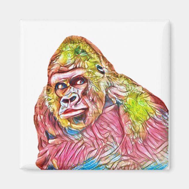 Rosa Blue Gult Gorilla Painting Magnet (Framsidan)