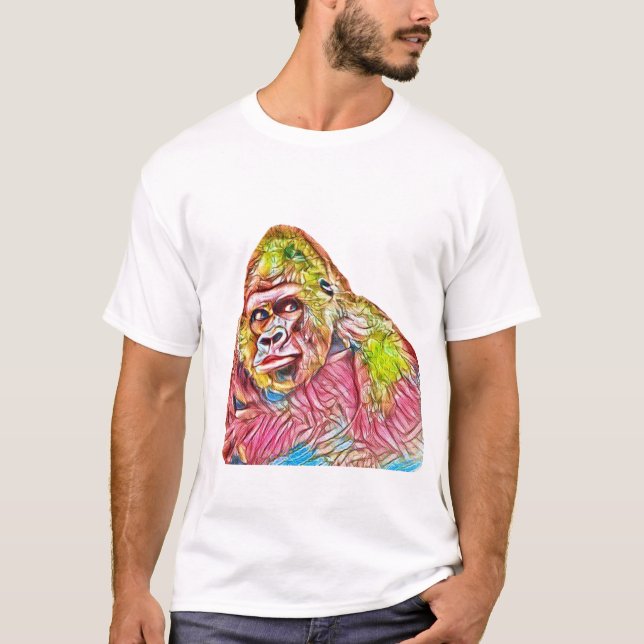 Rosa Blue Gult Gorilla Painting T Shirt (Framsida)