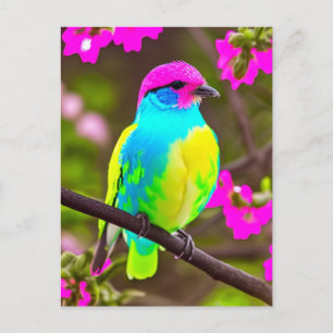Rosa Blue Gult Grönt Fantasy Bird Postcard Vykort
