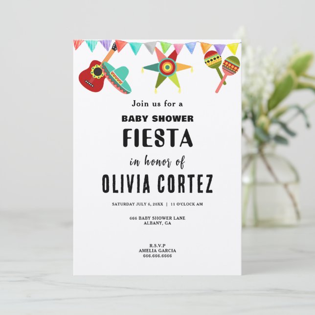 Rosa Blue Gult Mexican Fiesta Baby Shower Inbjudningar (Stående Fram)