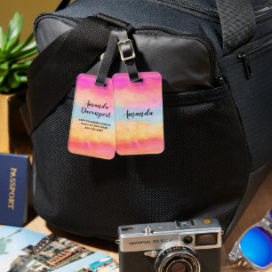 Rosa Blue Gult Rainbow Abstrakt Rand Bagagebricka
