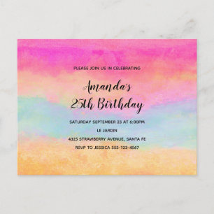 Rosa Blue Gult Rainbow Abstrakt Rand Birthday Inbjudan Vykort