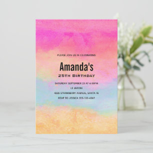 Rosa Blue Gult Rainbow Abstrakt Rand Birthday Inbjudningar