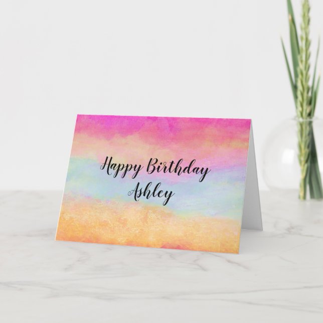 Rosa Blue Gult Rainbow Abstrakt Rand Birthday Kort (Framsida)