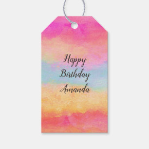 Rosa Blue Gult Rainbow Abstrakt Rand Birthday Presentetikett