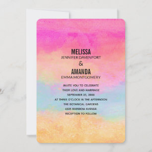 Rosa Blue Gult Rainbow Abstrakt Rand Bröllop Inbjudningar