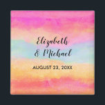 Rosa Blue Gult Rainbow Abstrakt Rand Magnet<br><div class="desc">En bröllop-magnet med en bild av en målad abstrakt design. Gult blå och rosa rand. Fet och pulserande bakgrund mönster.</div>