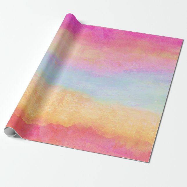 Rosa Blue Gult Rainbow Abstrakt Rand Presentpapper (Utrullad)