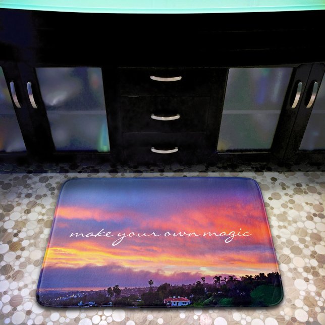 Rosa Blue Gult Sunset gör ditt eget magiska skript Badrumsmatta (Skapare uppladdad)