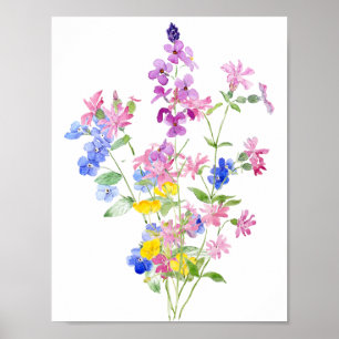 rosa blue gult wildblomma bouquet poster