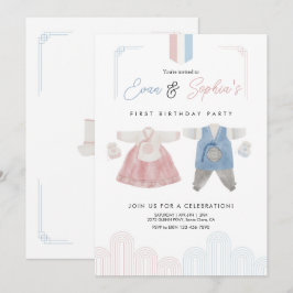 Rosa Blue Hanbok koreansk Doljanchi Första födelda Inbjudningar