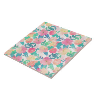 Rosa Blue Hand Paint Blommigt Girly Design Kakelplatta