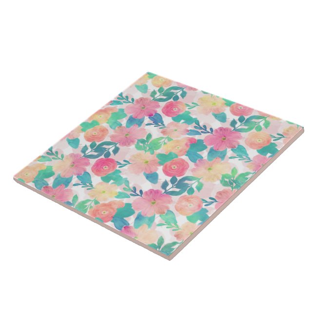 Rosa Blue Hand Paint Blommigt Girly Design Kakelplatta (Sidan)