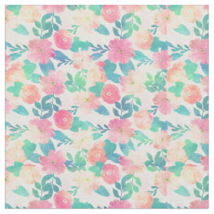 Rosa Blue Hand Paint Blommigt Girly Design Tyg