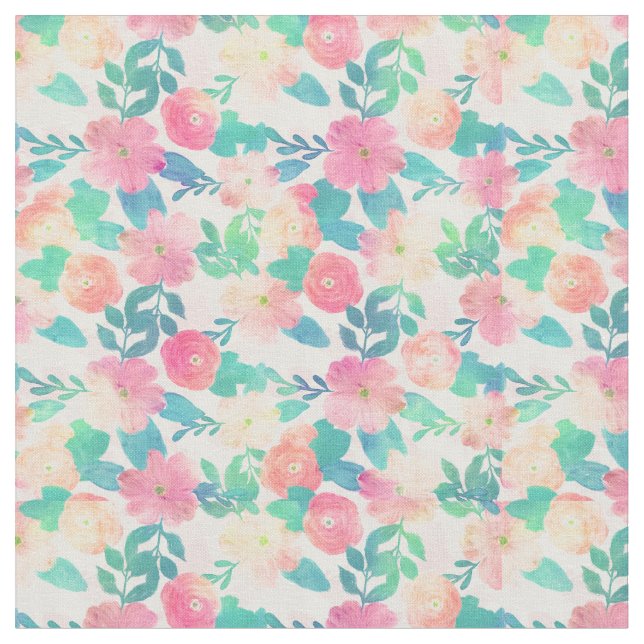 Rosa Blue Hand Paint Blommigt Girly Design Tyg (Närbild)