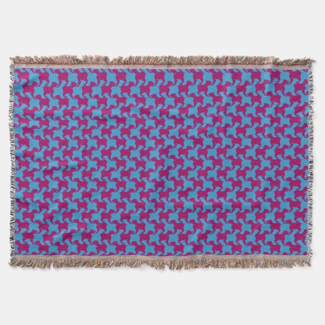 Rosa Blue Houndstooth med hundar Throw Blanket Filt (Framsidan)
