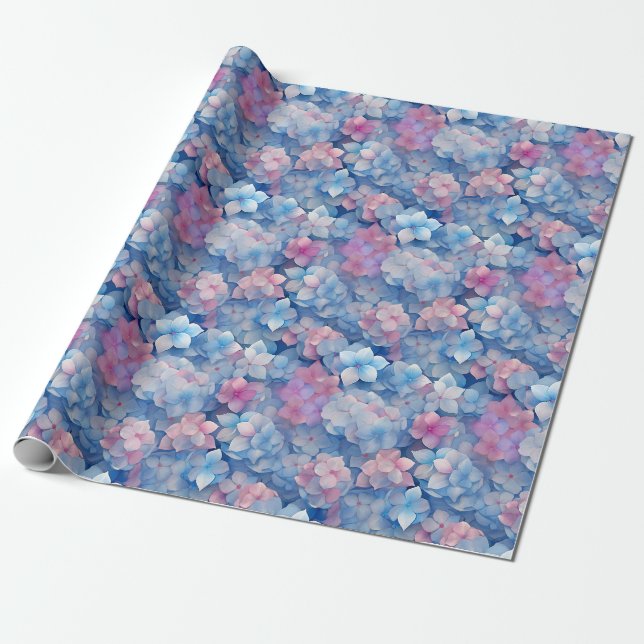 Rosa Blue Hydrangeas Blommigt i Bloom Presentpapper (Utrullad)