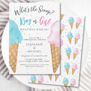 Rosa Blue Ice Cream Gender Reveal Party Inbjudningar