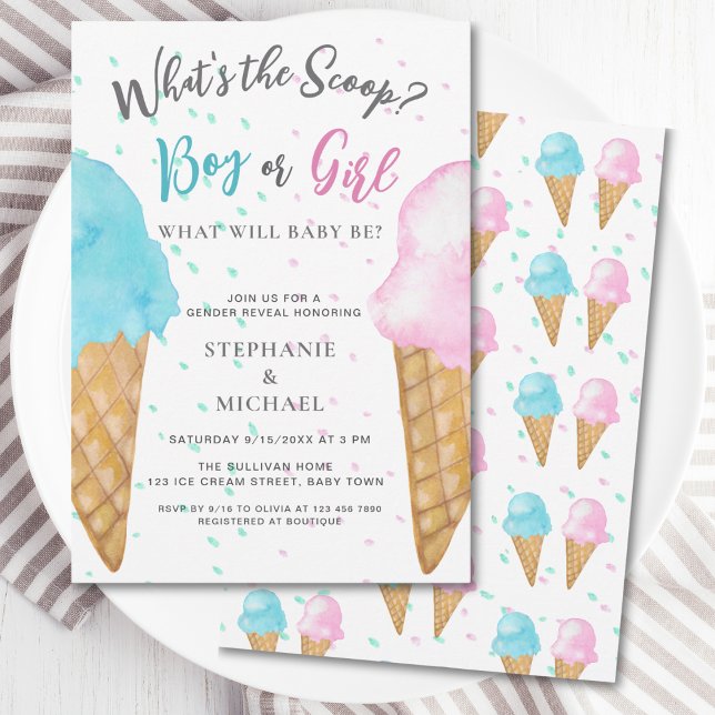 Rosa Blue Ice Cream Gender Reveal Party Inbjudningar (Skapare uppladdad)