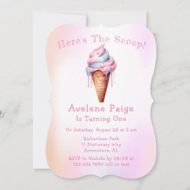Rosa Blue Ice Cream Girl Födelsedagsfest Inbjudningar