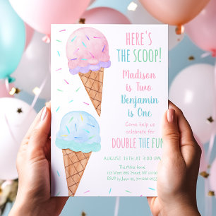 Rosa Blue Ice Cream Joint Birthday Inbjudningar