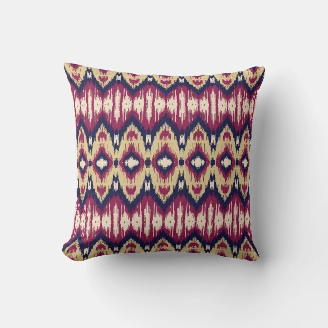 Rosa Blue ikat chevron, etnisk. Kudde (Framsida)