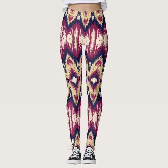 Rosa Blue ikat chevron, etnisk. Leggings (Framsida)