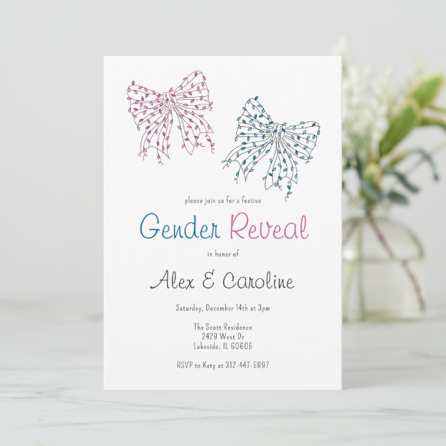 Rosa Blue jul Bows Gender Reveal Party Inbjudningar (Stående Fram)