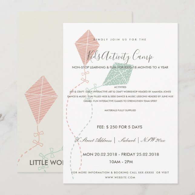 ROSA BLUE KITE KIDS AKTIVITETSKLASS INBJUDAN (Fram/baksida)