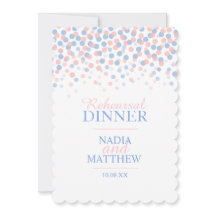 Rosa blue konetti dots rehearsal middag inbjudan