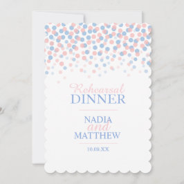 Rosa blue konetti dots rehearsal middag inbjudan