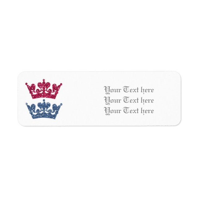 Rosa Blue Krona Prince Princess Twillingar Labels Returadress Etikett (Framsidan)