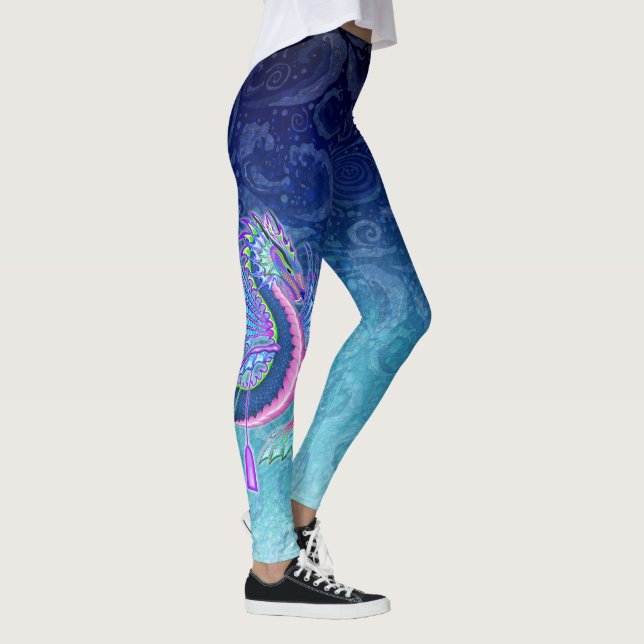 Rosa Blue Large Vatten Dragon med Paddles Leggings (Höger)