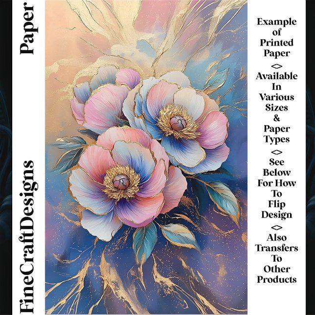 Rosa Blue Lavender & Guld Peonies CT4 Craft Papper (Skapare uppladdad)