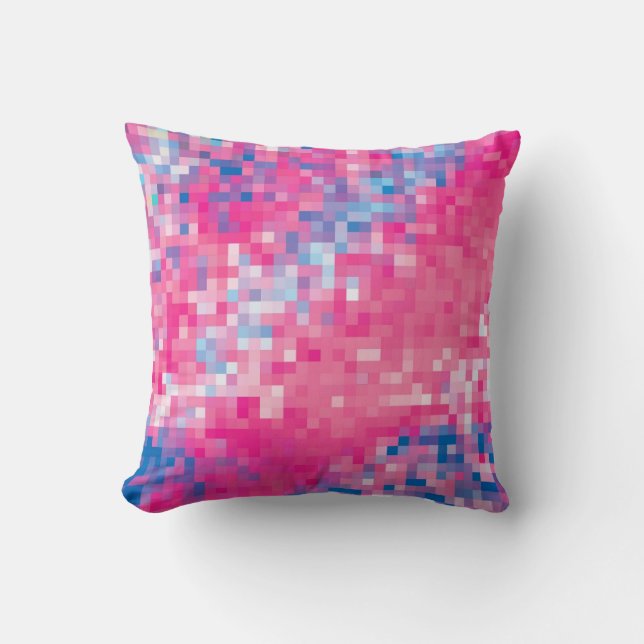 Rosa Blue & Lila Abstrakt Mosaic Squares Mönster Kudde (Framsida)
