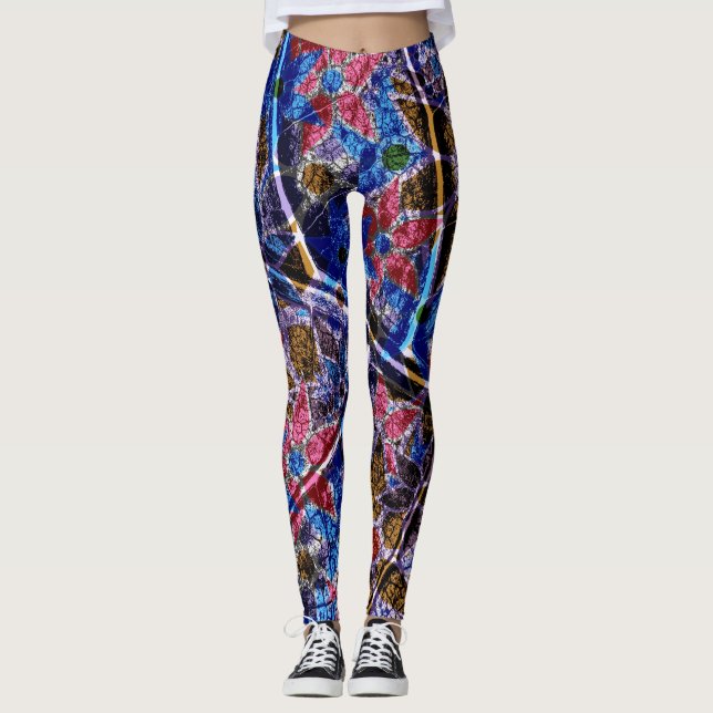 Rosa Blue Lila Blommigt #5 Leggings (Framsida)
