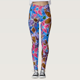 Rosa Blue Lila Blommigt Leggings