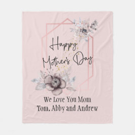Rosa Blue Lila Blommigt Mors dag Personlig Fleecefilt