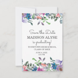 Rosa Blue Lila Blommigt Studenten Spara Datum Inbjudningar