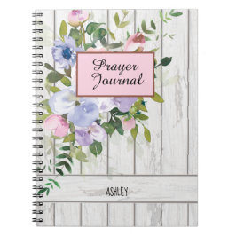 Rosa Blue Lila Blommigt Wood Namn Prayer Journal Anteckningsbok